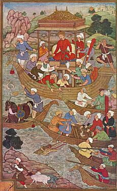 Babur crossing the river Son