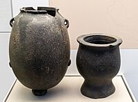 Lower-Egypt basalt jars in the shape of pottery from Maadi, Naqada I Naqada II, British Museum EA 34398, EA 26654