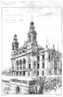 Monte Carlo Casino perspective view of the theatre facade - Croquis d'architecture 1879 - Bonillo 2004 p115