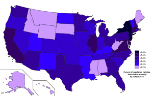 Percent of population claiming Asian Indian ethnicity by state in 2010.svg