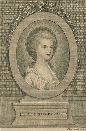 Engraving from frontispiece of Posthumous Works, published 1793 by her daughter Margaretta V. Fuageres