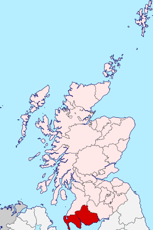 Galloway (red) shown in Scotland (pink) shown in the United Kingdom (light grey)