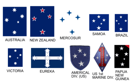 Southern cross appearing on a number of flags