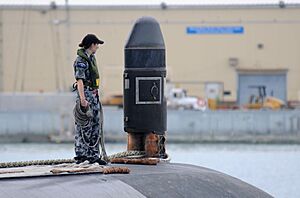 Female Australian submariner on board HMAS Waller in 2013