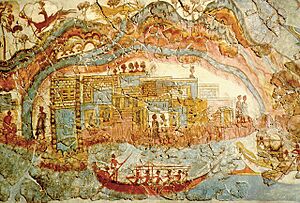 Minoan fresco, showing a fleet and settlement Akrotiri