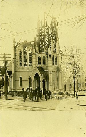 PostcardHudsonMAMethodistEpiscopalChurchAfterFire1911