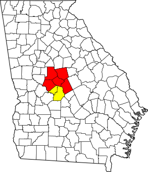 Map of Georgia highlighting Macon-Warner Robins-Fort Valley CSA