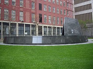 A photo of the memorial at the burial ground