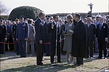 Associate Supreme Court Justice Potter Stewart Swearing Donald Rumsfeld in as Secretary of Defense at the Pentagon in Arlington, Virginia - NARA - 23898551