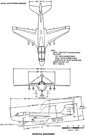 3-view line drawing of the Grumman EA-6B Prowler