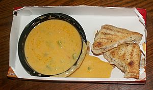 Stouffer's Corner Bistro stuffed melt sandwich and broccoli cheddar soup