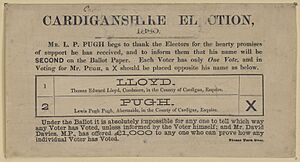 Cardiganshire Election ballot paper 1880