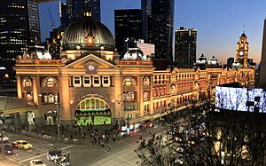 Flinders Street Station illuminated at night