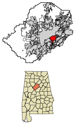 Location of Mountain Brook in Jefferson County, Alabama.