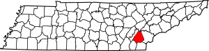 Map of Tennessee highlighting McMinn County