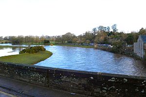 Annan, Mote of Annan. Motte and Bailey Castle on right