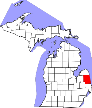 Map of Michigan highlighting Sanilac County