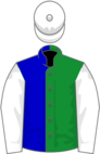 Green and blue (halved), white sleeves and cap