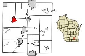 Location of Lake Mills in Jefferson County, Wisconsin.