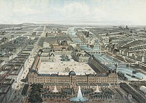 Paris moderne. Les Tuileries, le Louvre, et la rue de Rivoli, vue prise du Jardin des Tuileries