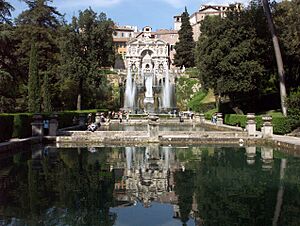 Tivoli, Villa d'Este, Querachse mit Neptunbrunnen und Wasserorgel 2