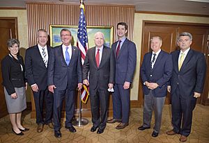 U.S. Secretary of Defense Ash Carter and Senators Joni Ernst, Daniel Sullivan, John McCain, Tom Cotton, Lindsey Graham, and Cory Gardner attending the 2016 International Institute for Strategic Studies Asia Security Summit in Singapore