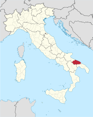 Map highlighting the location of the Metropolitan City of Bari in Italy