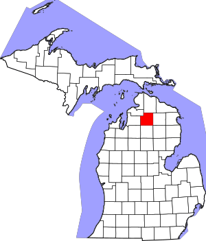 Map of Michigan highlighting Otsego County