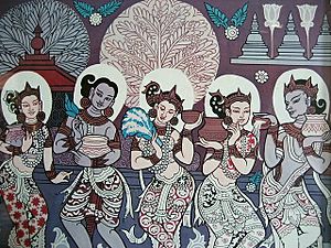 Bagan era painting of Thingyan