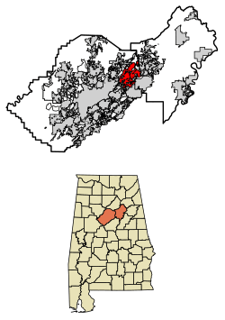 Location of Trussville in Jefferson County and St. Clair County, Alabama.