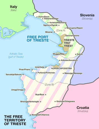 Zone A (green) and Zone B (blue and pink), indicating how the territory was split following its dissolution