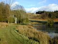 SN7673 Hawthorn cottage and pond Hafod Estate