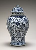 Chinese Qing Dynasty, Blue and White Jar with Cover, 18th century, NGA 43509