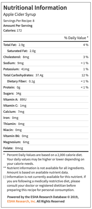 Cider syrup nutrition