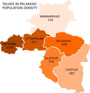 Density of Population palakkad talukwise