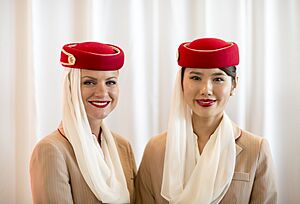 Emirates employees at the inaugural flight to Brussels