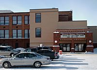 Main entrance to the Historic Holmes Theater in winter