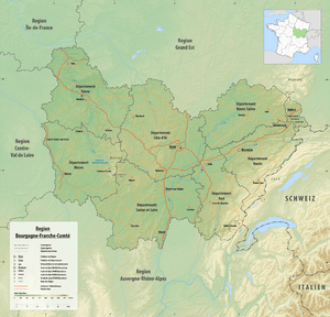 Reliefkarte Bourgogne-Franche-Compte