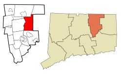 Location in Tolland County and the state of Connecticut