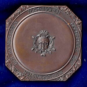 1899 early Art Nouveau University Medal TH Berlin, 100th Anniversary, today Technische Universität, obverse