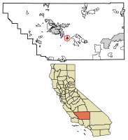 Location of Arvin in Kern County, California.