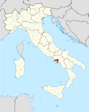 Map highlighting the location of the province of Naples in Italy