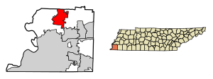 Location of Millington in Shelby County, Tennessee.