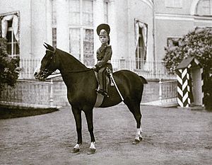 Alexei Nikolaievich of Russia on horseback