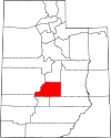 State map highlighting Sevier County