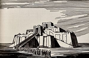 Drawing of the Ziggurat of Ur, Iraq, by Marjorie V. Duffell for C. L. Woolley, 1937