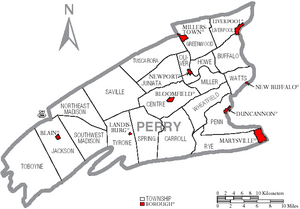 Map of Perry County Pennsylvania With Municipal and Township Labels