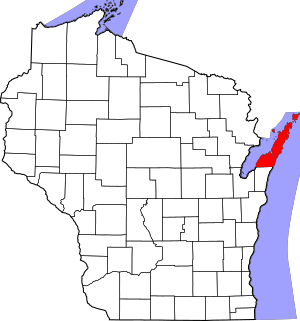 Map of Wisconsin highlighting Door County