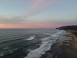 Portion of the Lincoln City coastline looking north towards the neighborhood of Roads End