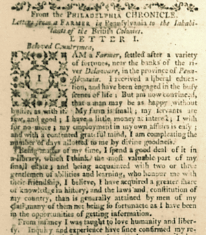 Letters from a Farmer in Pennsylvania - Letter I, Boston Gazette